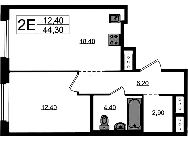 1-комнатная квартира 44.3 м², 5/8 эт., ЖК «Литера»
