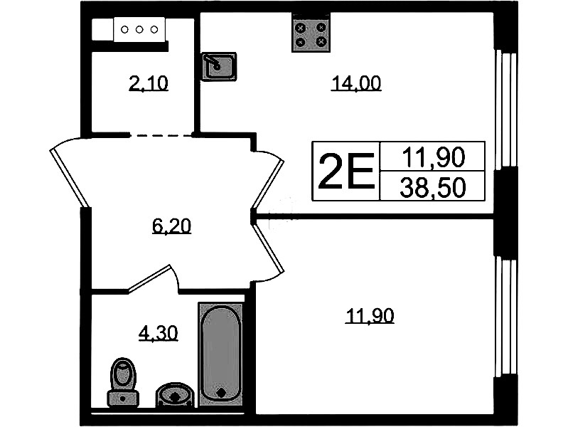 1-комнатная квартира 38.5 м², 6/8 эт., ЖК «Литера»