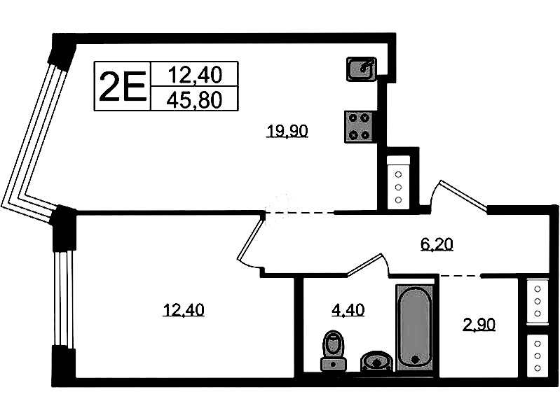 1-комнатная квартира 45.8 м², 7/8 эт., ЖК «Литера»