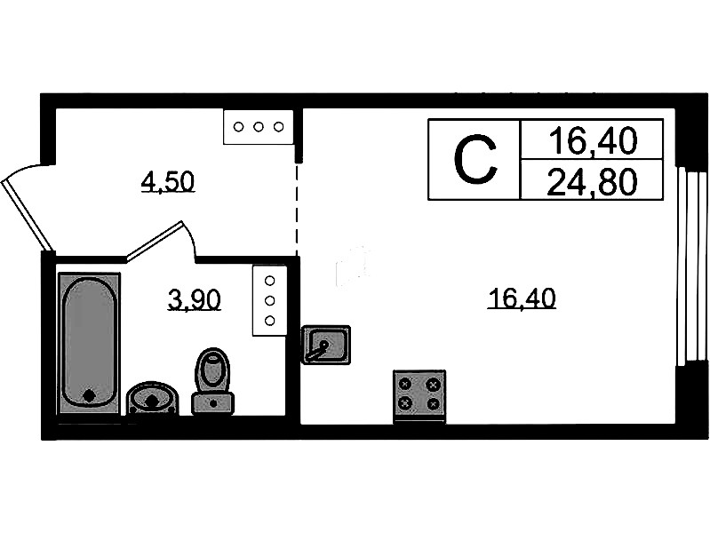 Квартира студия 24.8 м², 8/8 эт., ЖК «Литера»