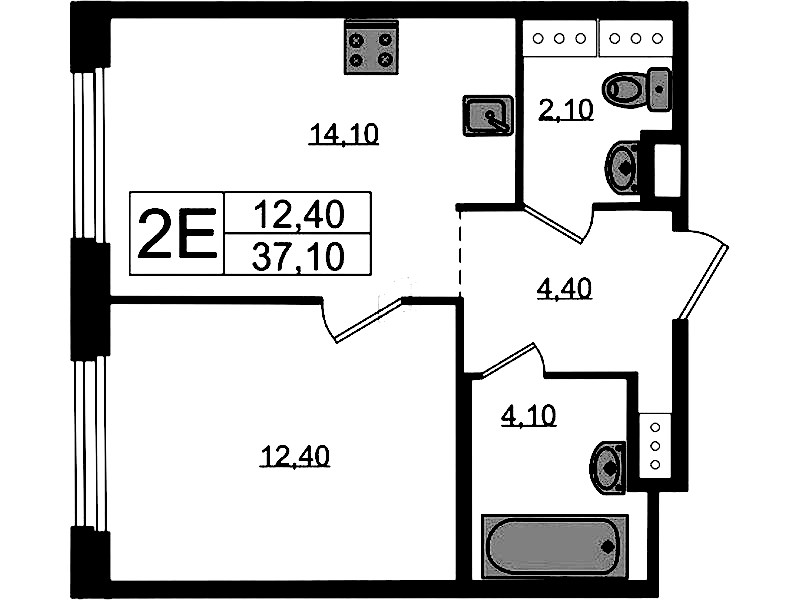 1-комнатная квартира 37.1 м², 8/8 эт., ЖК «Литера»