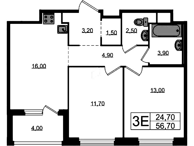 2-комнатная квартира 58.7 м², 3/12 эт., ЖК «Литера»