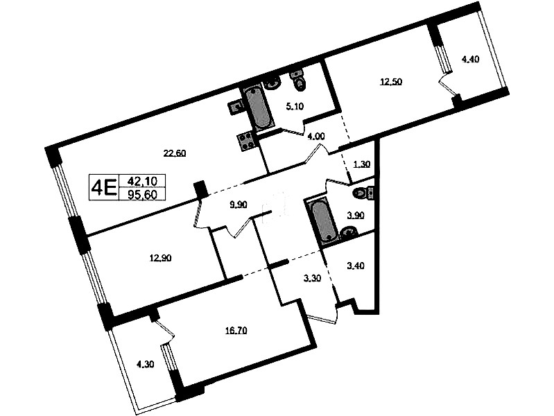 3-комнатная квартира 99.95 м², 3/12 эт., ЖК «Литера»