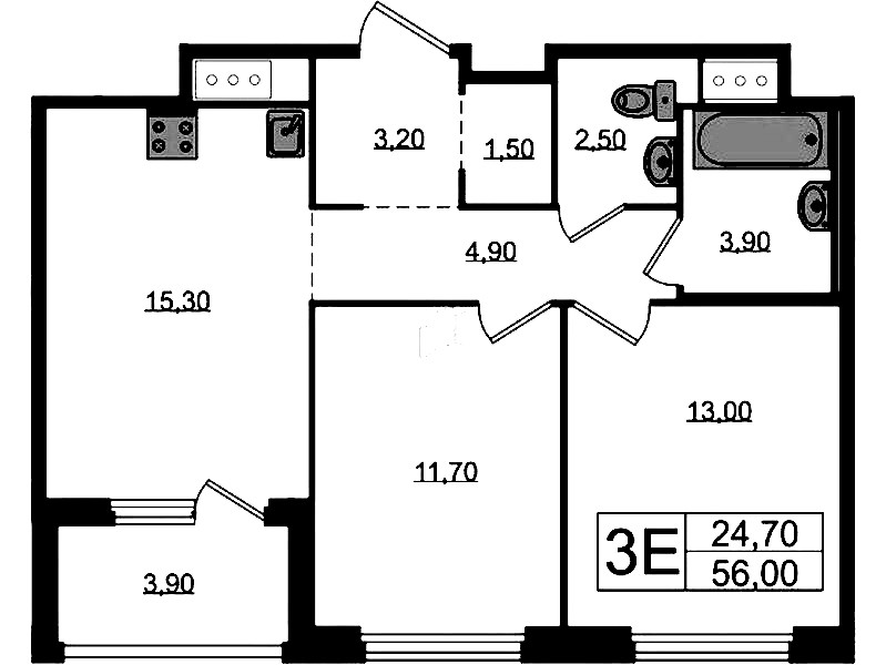 2-комнатная квартира 57.95 м², 5/12 эт., ЖК «Литера»