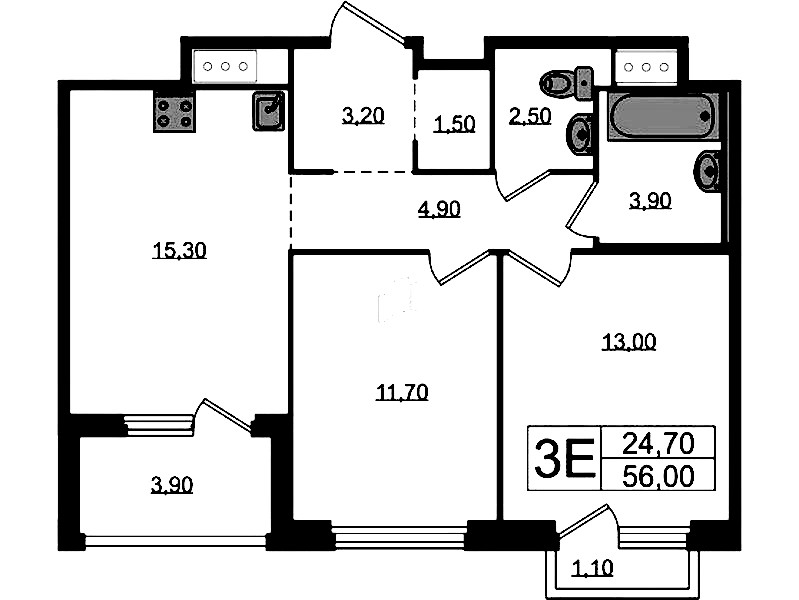 2-комнатная квартира 58.28 м², 8/12 эт., ЖК «Литера»