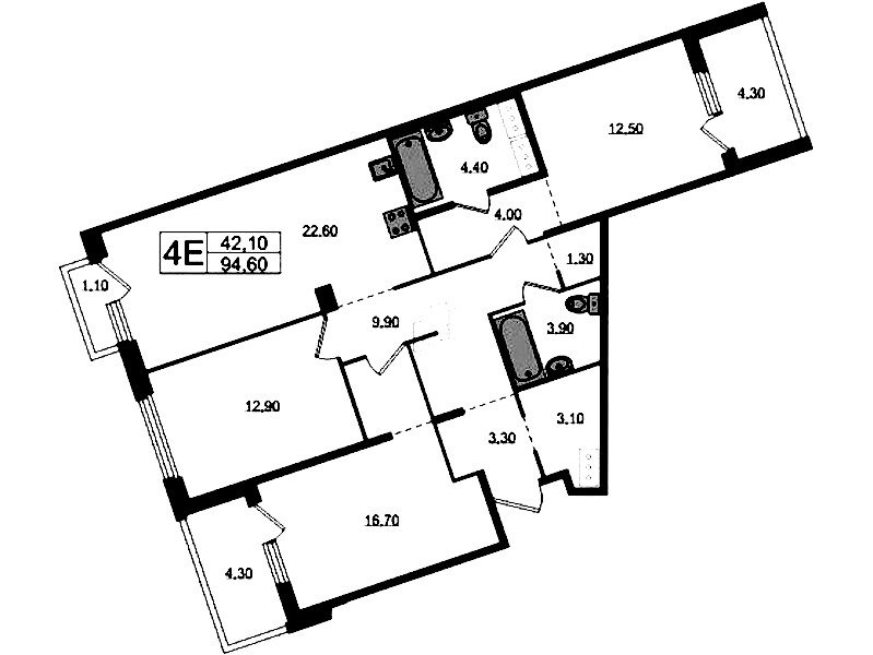 3-комнатная квартира 99.23 м², 8/12 эт., ЖК «Литера»