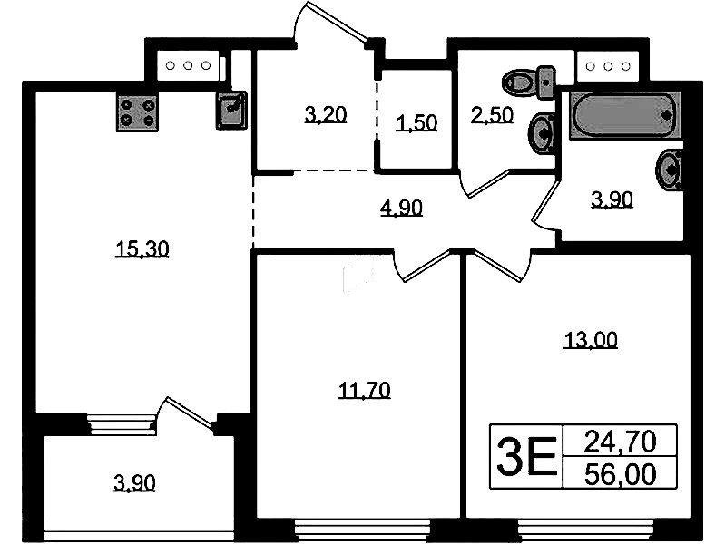 2-комнатная квартира 57.95 м², 11/12 эт., ЖК «Литера»