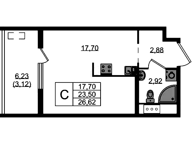 Квартира студия 26.62 м², 4/10 эт., ЖК «N8»