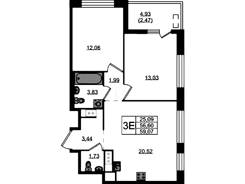 2-комнатная квартира 59.07 м², 7/10 эт., ЖК «N8»