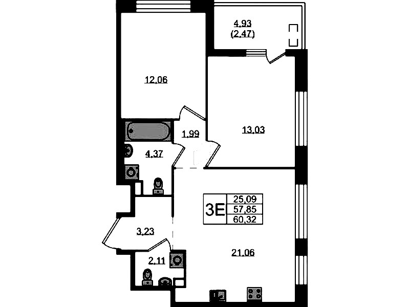 2-комнатная квартира 60.32 м², 2/10 эт., ЖК «N8»