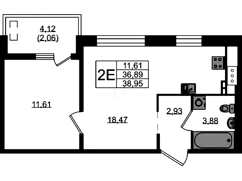 1-комнатная квартира 38.95 м², 8/10 эт., ЖК «N8»