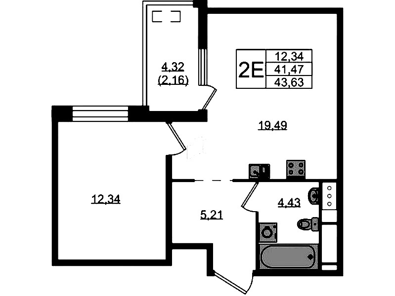 1-комнатная квартира 44.63 м², 8/10 эт., ЖК «N8»