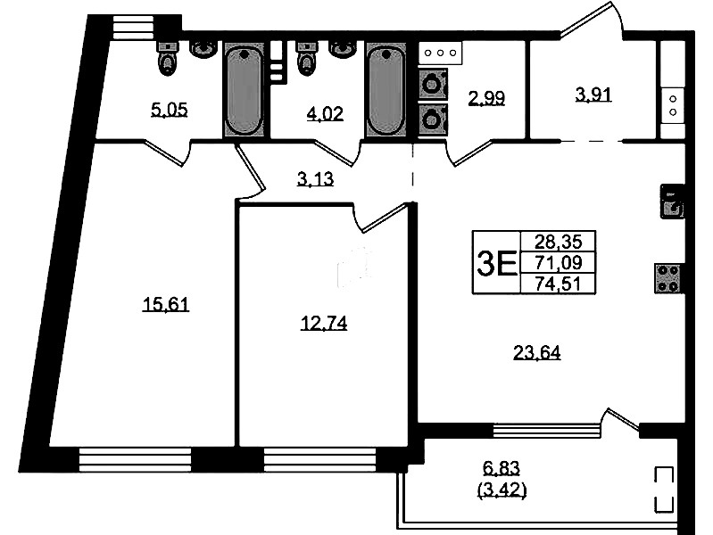 2-комнатная квартира 74.51 м², 9/10 эт., ЖК «N8»