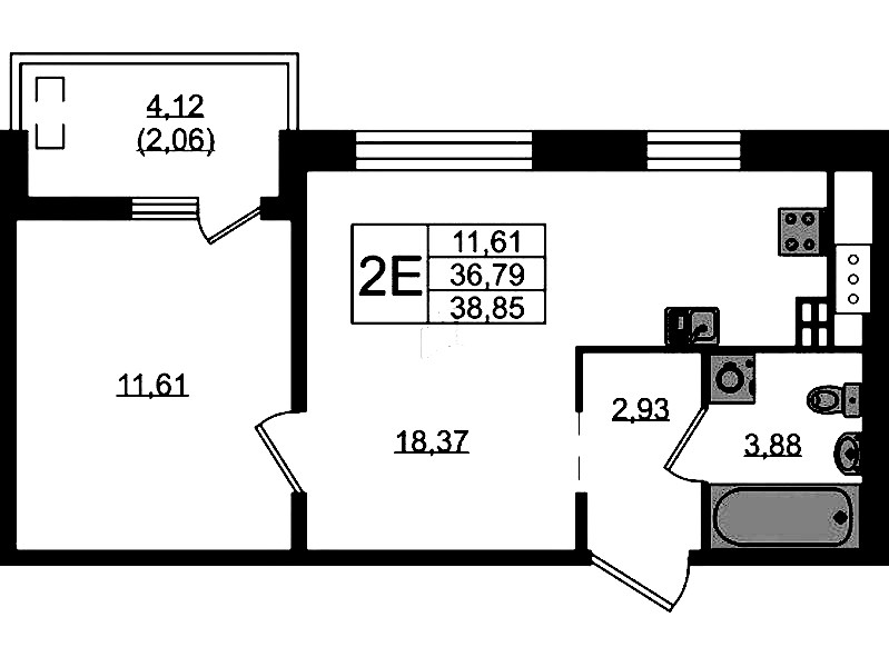 1-комнатная квартира 38.85 м², 9/10 эт., ЖК «N8»
