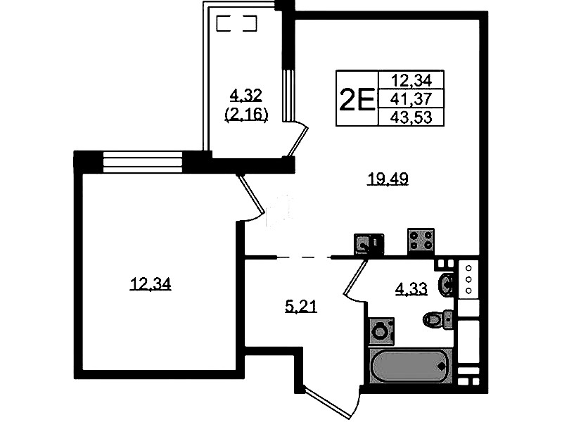 1-комнатная квартира 43.53 м², 9/10 эт., ЖК «N8»