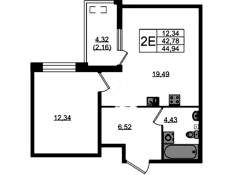 1-комнатная квартира 44.94 м², 2/10 эт., ЖК «N8»