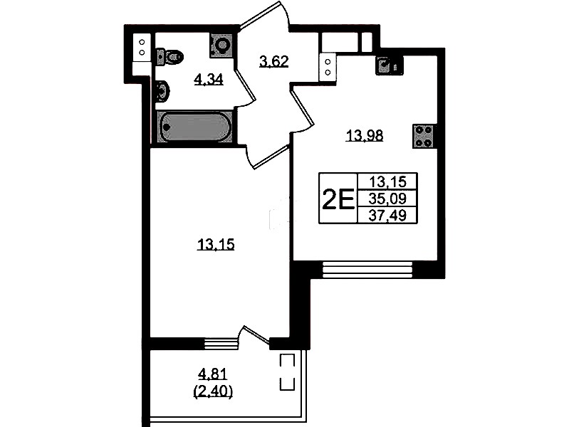 1-комнатная квартира 37.49 м², 3/10 эт., ЖК «N8»