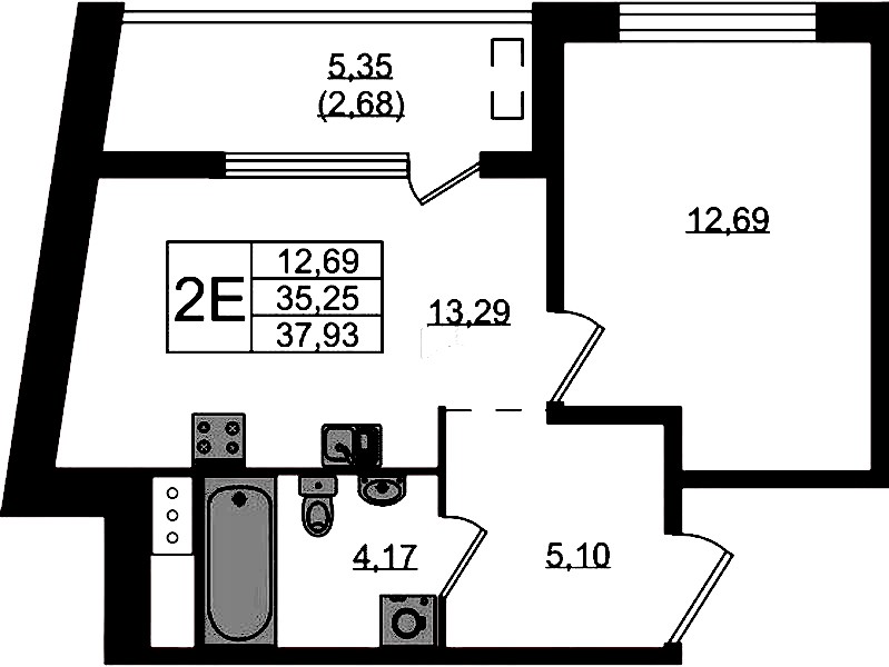1-комнатная квартира 37.93 м², 3/10 эт., ЖК «N8»