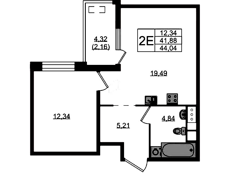 1-комнатная квартира 44.04 м², 3/10 эт., ЖК «N8»