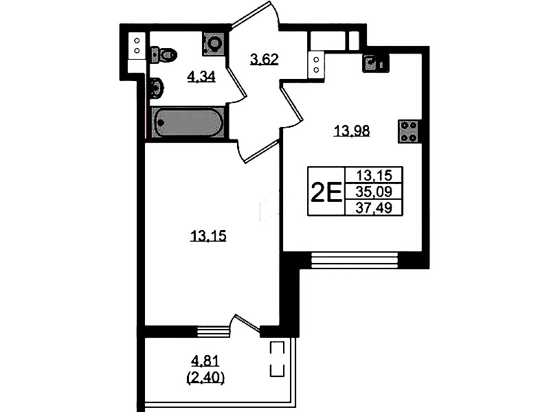 1-комнатная квартира 37.49 м², 5/10 эт., ЖК «N8»