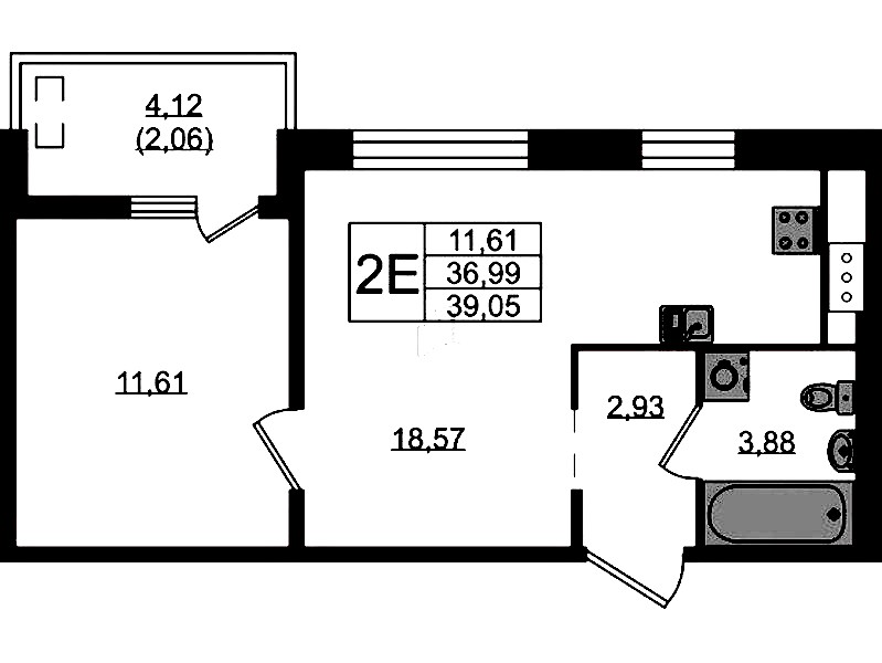 1-комнатная квартира 39.05 м², 6/10 эт., ЖК «N8»