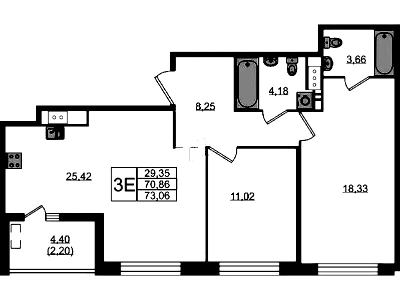 2-комнатная квартира 73.06 м², 7/10 эт., ЖК «N8»