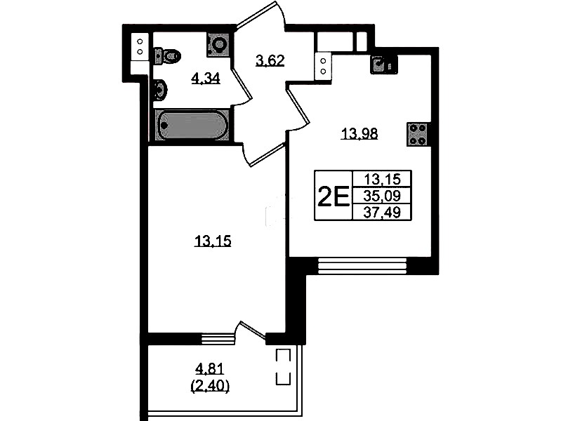 1-комнатная квартира 37.49 м², 7/10 эт., ЖК «N8»