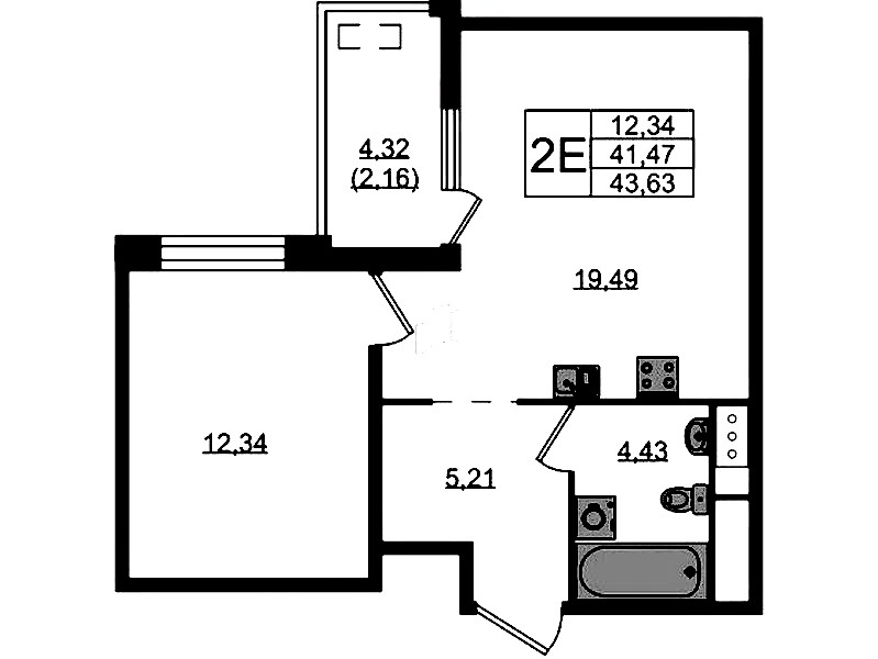 1-комнатная квартира 44.63 м², 7/10 эт., ЖК «N8»