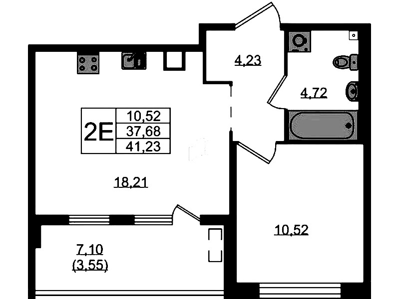 1-комнатная квартира 41.23 м², 2/10 эт., ЖК «N8»