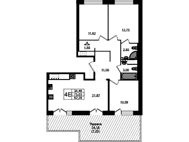 3-комнатная квартира 82.28 м², 10/10 эт., ЖК «N8»