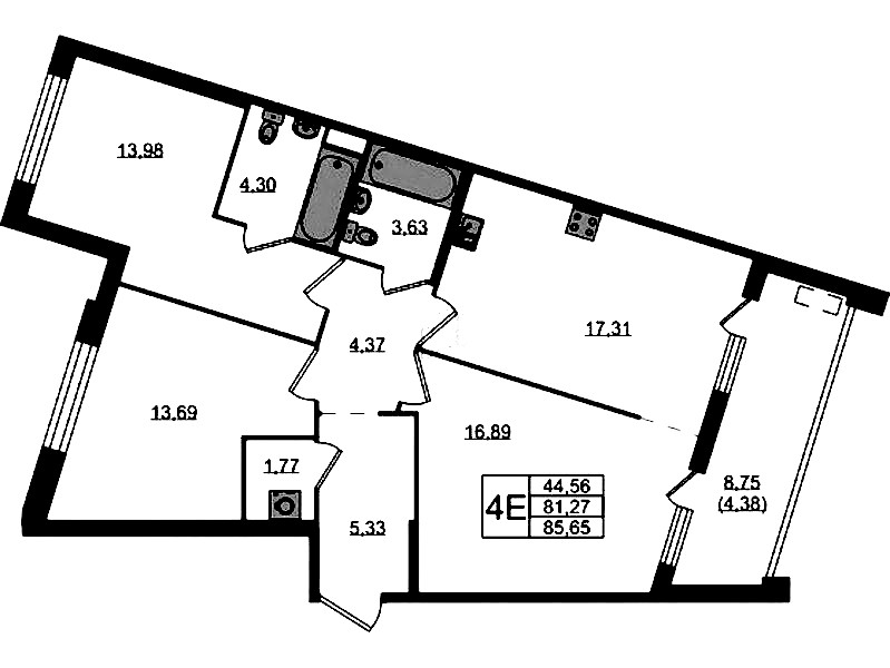 3-комнатная квартира 85.65 м², 2/10 эт., ЖК «N8»