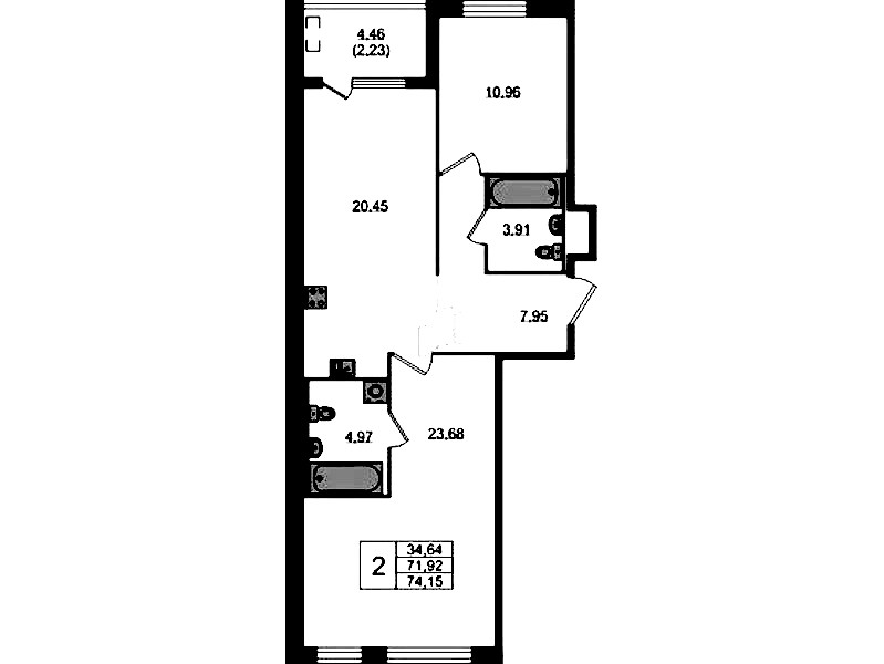 2-комнатная квартира 74.15 м², 2/10 эт., ЖК «N8»