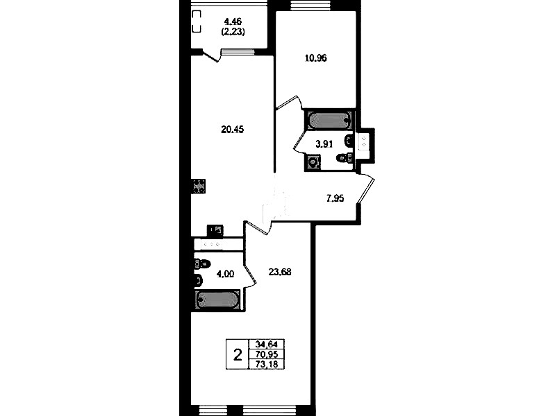 2-комнатная квартира 73.18 м², 4/10 эт., ЖК «N8»