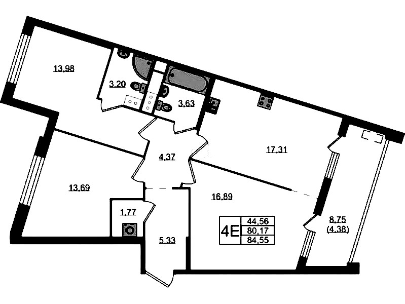 3-комнатная квартира 84.55 м², 7/10 эт., ЖК «N8»