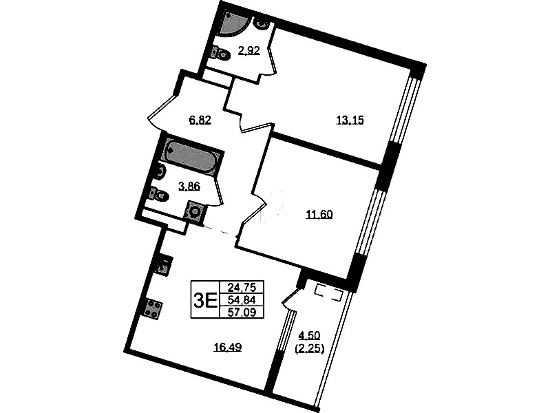2-комнатная квартира 57.09 м², 2/10 эт., ЖК «N8»