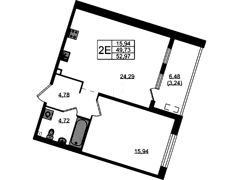1-комнатная квартира 52.97 м², 2/10 эт., ЖК «N8»