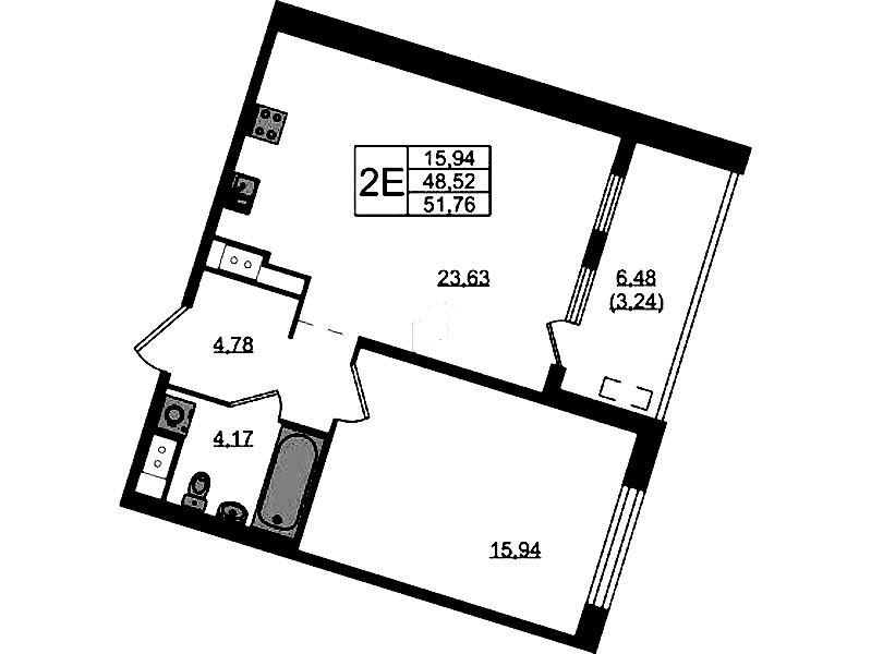 1-комнатная квартира 51.76 м², 4/10 эт., ЖК «N8»