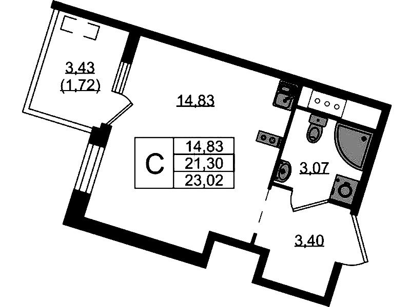 Квартира студия 23.02 м², 5/10 эт., ЖК «N8»