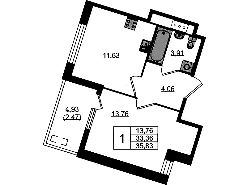 1-комнатная квартира 35.83 м², 8/10 эт., ЖК «N8»